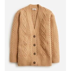 NWT J.Crew Cable-knit Stretch Cardigan in Heather Acorn Oversized Sweater S